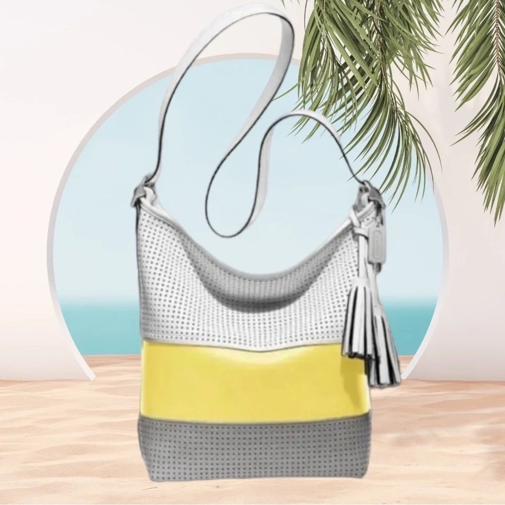 Coach 22412 Legacy Perforated Stripe Lemon Duffle Convertible Shoulder Bag Purse